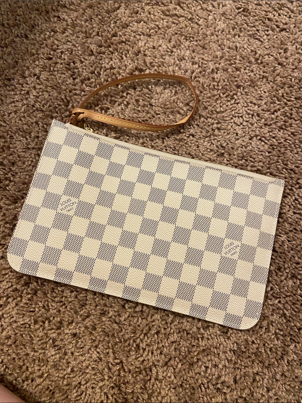 Louis Vuitton Damier Azur Canvas Wristlet Clutch in White and Beige